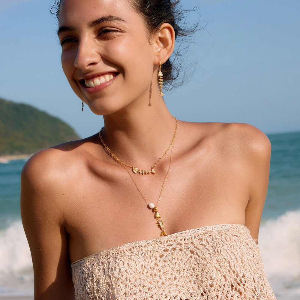 Fishbone Necklace Earrings Set