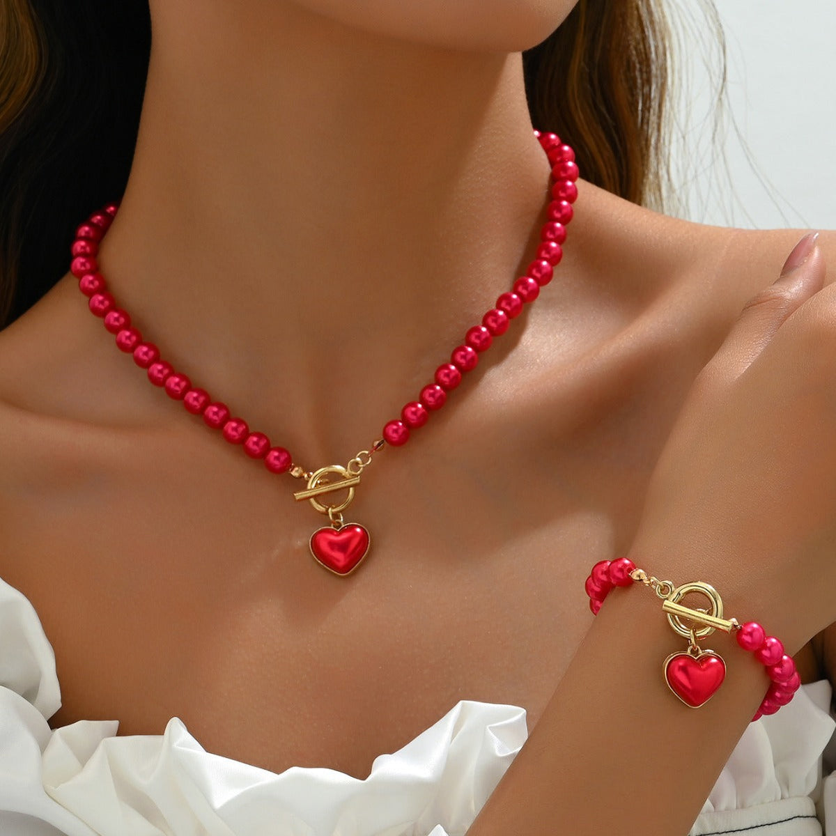 Simple European And American Style Women's Necklace Bracelet Suit Personality Love Pearl Niche Design Clavicle Chain All-match Bracelet