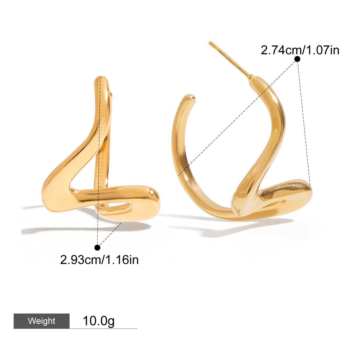18K gold geometric shape with linear design simple personality earrings