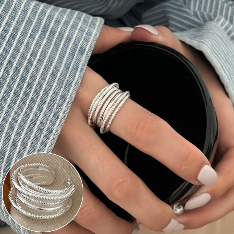 High Sense Star Open Ring For Women, INS Niche Brushed Texture Luxury Adjustable Index Finger Statement Ring