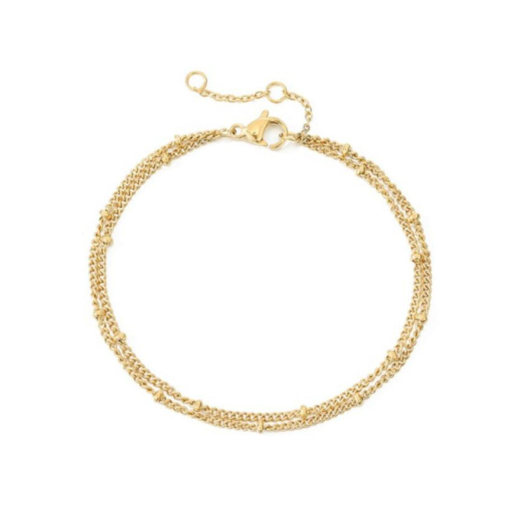 Stainless Steel Gold-colored Beaded Bracelet For Women