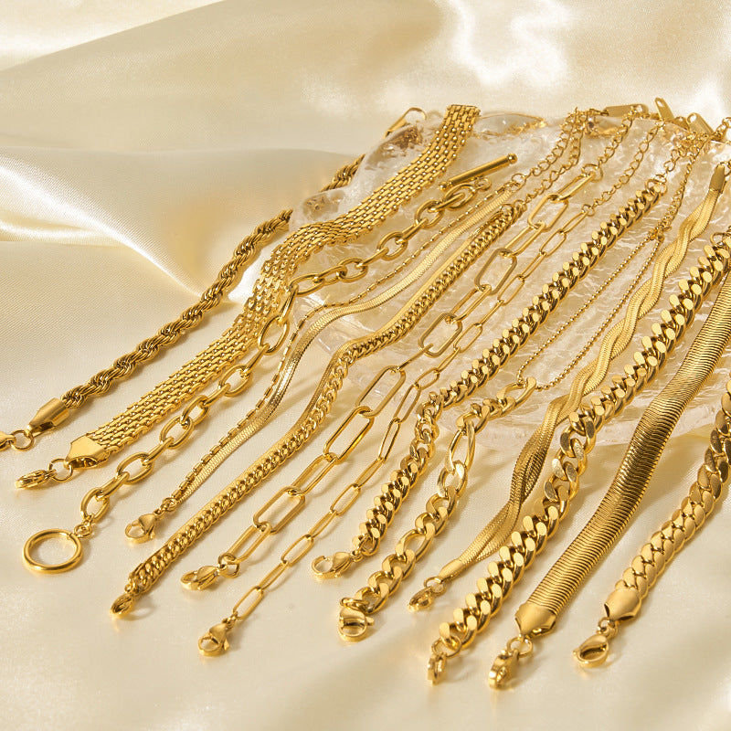 18k Gold Plated 304 Stainless Steel Bracelet Diy Jewelry Accessories Chain Accessories Cuban Chain Twist Chain Bracelet Wholesale