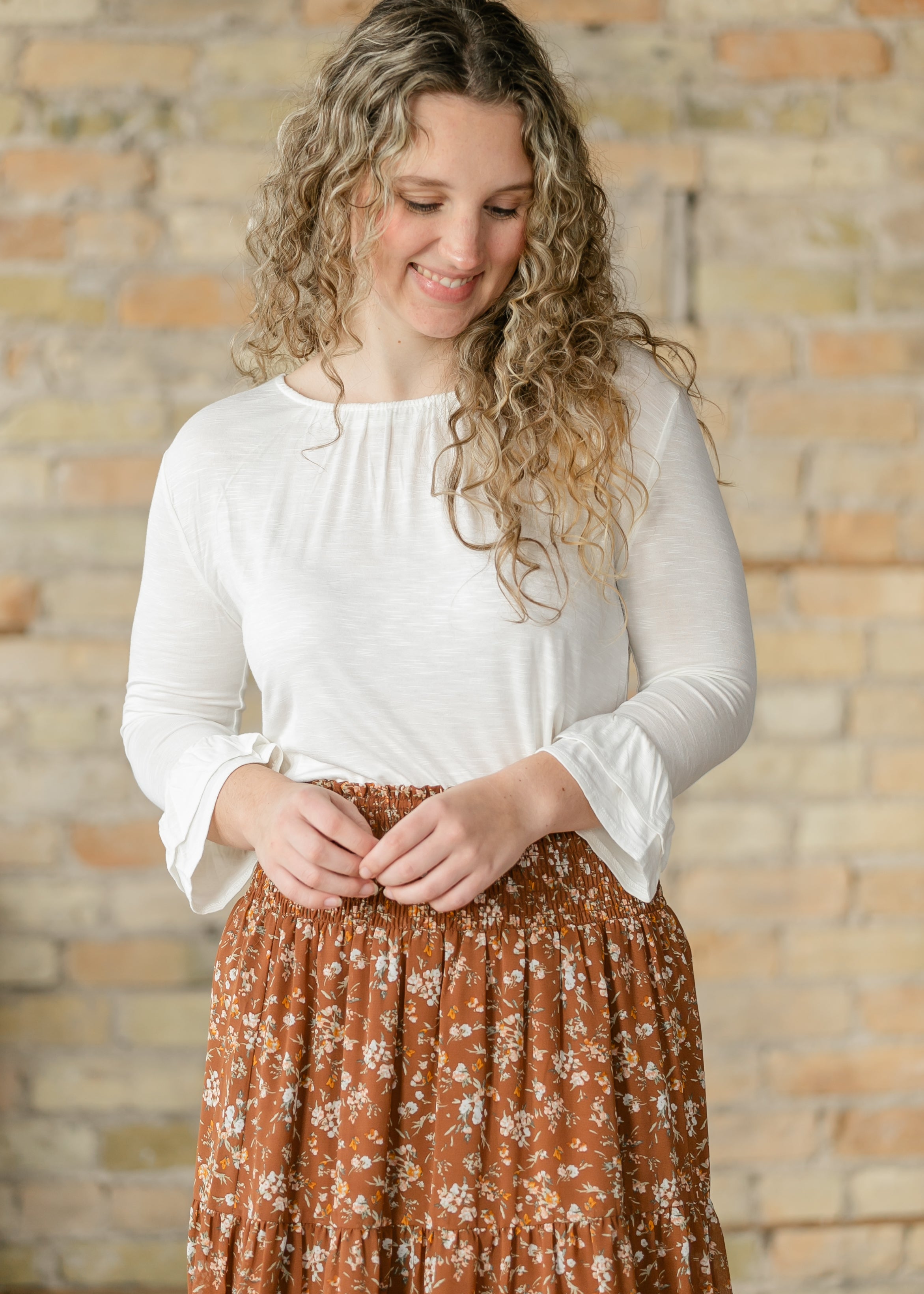 Essential Ivory Ruffled 3/4 Sleeve Top