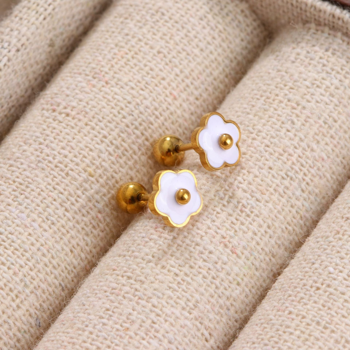 18K gold geometric inlaid gemstone design trendy personality earrings