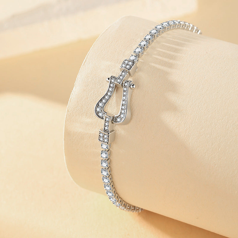 Light Luxury Horseshoe Buckle Bracelet For Women, Niche Designer Stainless Steel Bangle, Sparkly Zircon Versatile Fashion Bracelet Wholesale