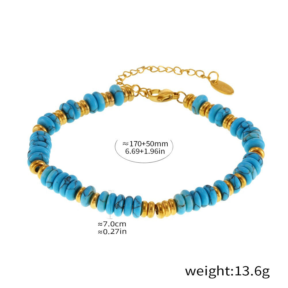 18K gold round beads with gemstone design high-end bracelet