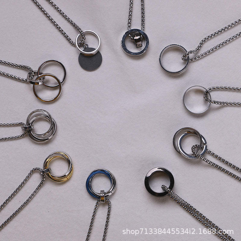 Trendy Men And Women Stainless Steel Necklace Sweater Chain Sansheng III Three Rings Stainless Steel Ring Interlocking Ring Wholesale