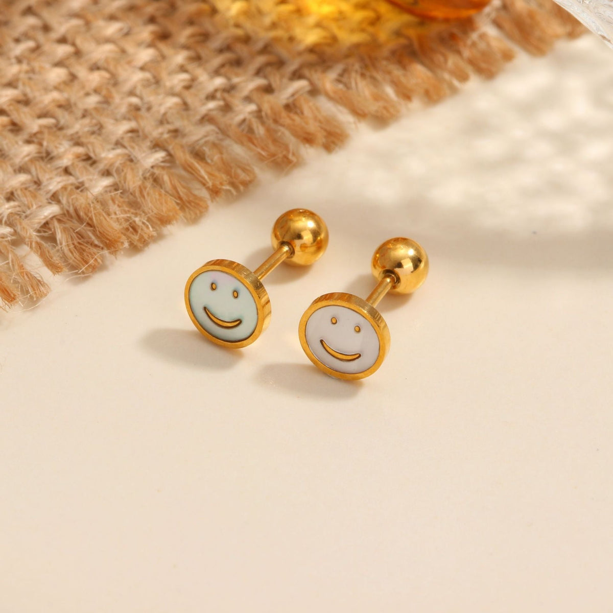 18K gold geometric inlaid gemstone design high-end earrings