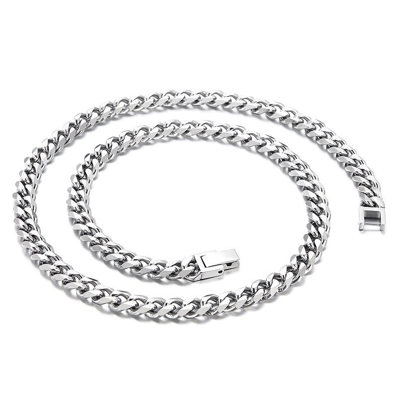 Polished Stainless Steel Cuban Chain Necklace