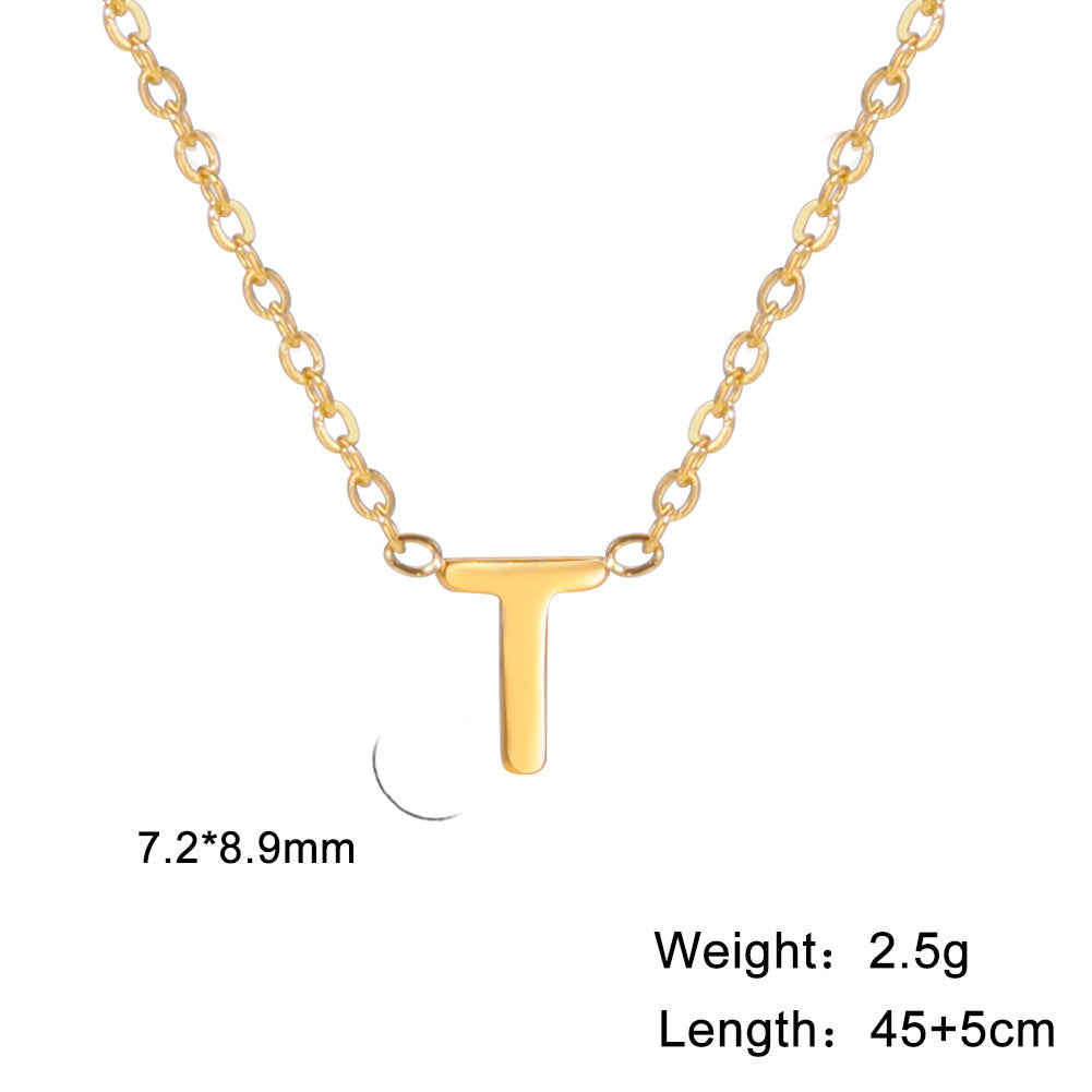 Hot-Selling Welded 26 Letters 18K Real Gold Electroplated Non-Fading Small Pendant Jewelry 304 Material Stainless Steel Necklace