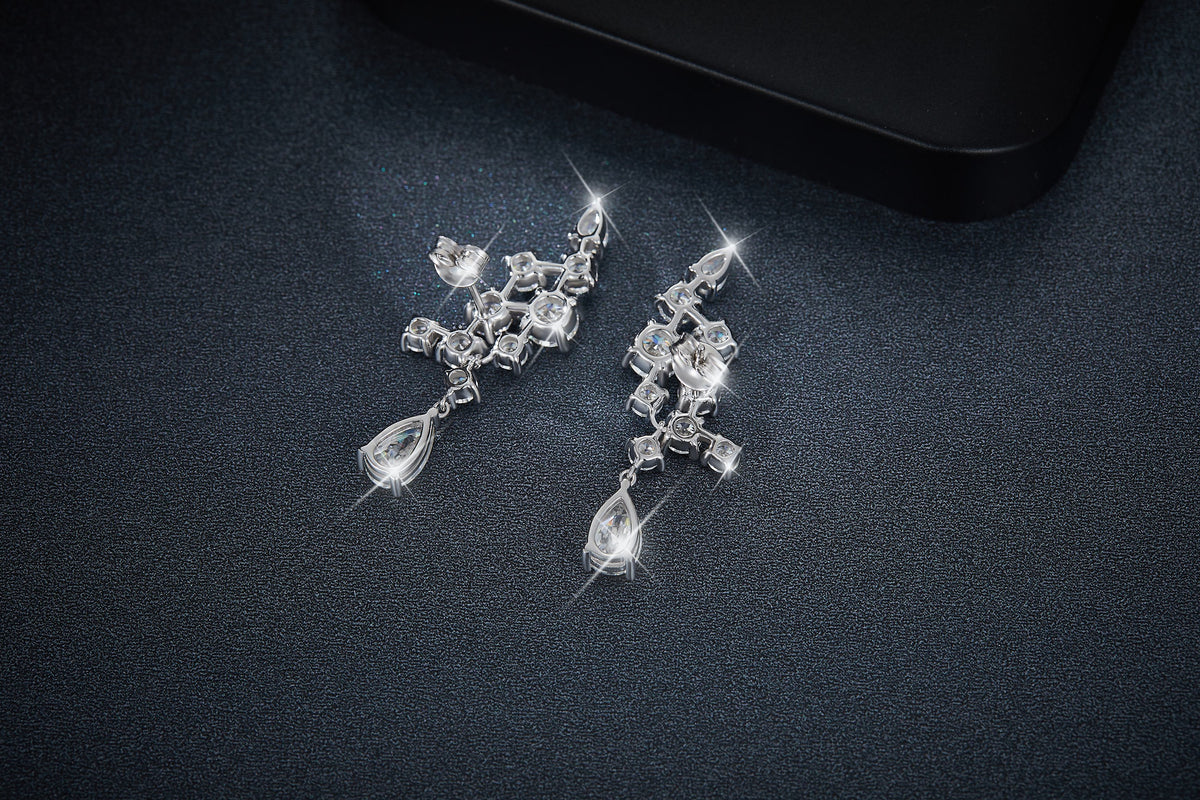 S925 Sterling Silver Pear Cut Moissanite Crawler Earrings 5x8mm Teardrop Climber Dangle With GRA Certificate Platinum Plated Jewelry Gift Box Set