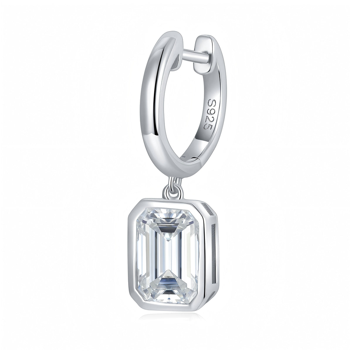 S925 Sterling Silver Emerald Cut Moissanite Dangle Earrings 6x8mm Huggie Hoop Drop Earrings Platinum Plated Jewelry Gift Box Set