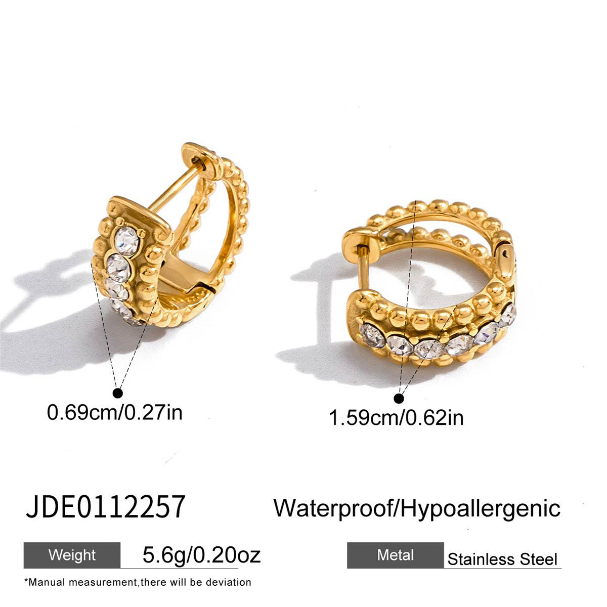 Three Row Zircon Hoop Earrings
