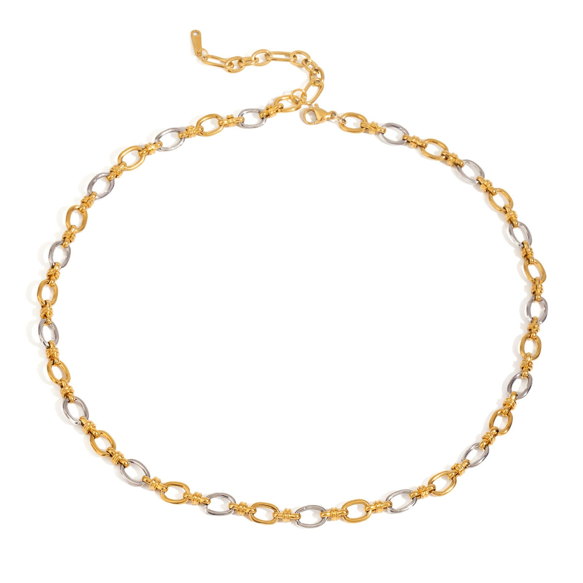 18K gold chain with gold and silver color matching design fashionable and simple necklace