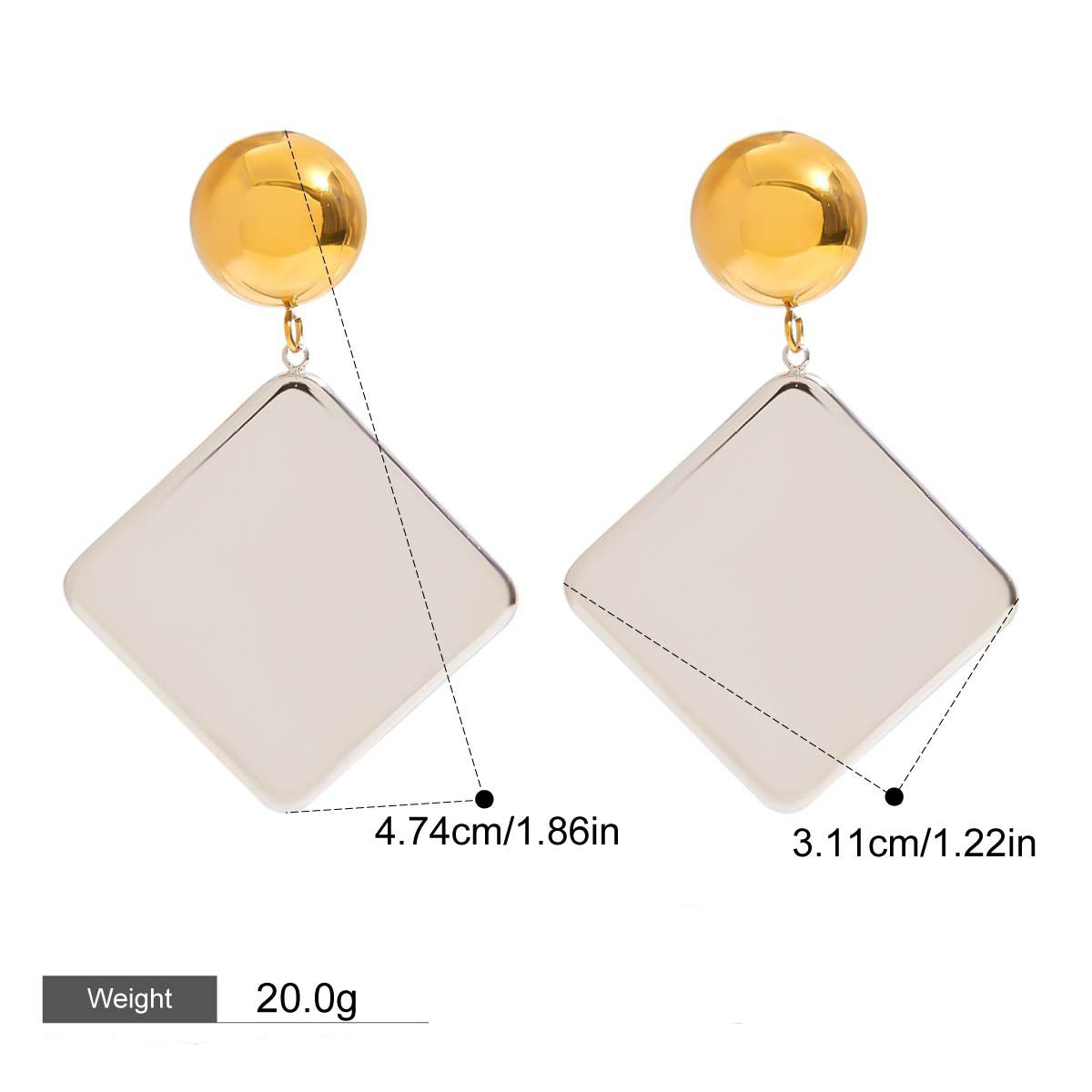 18K gold geometric square design classic retro earrings