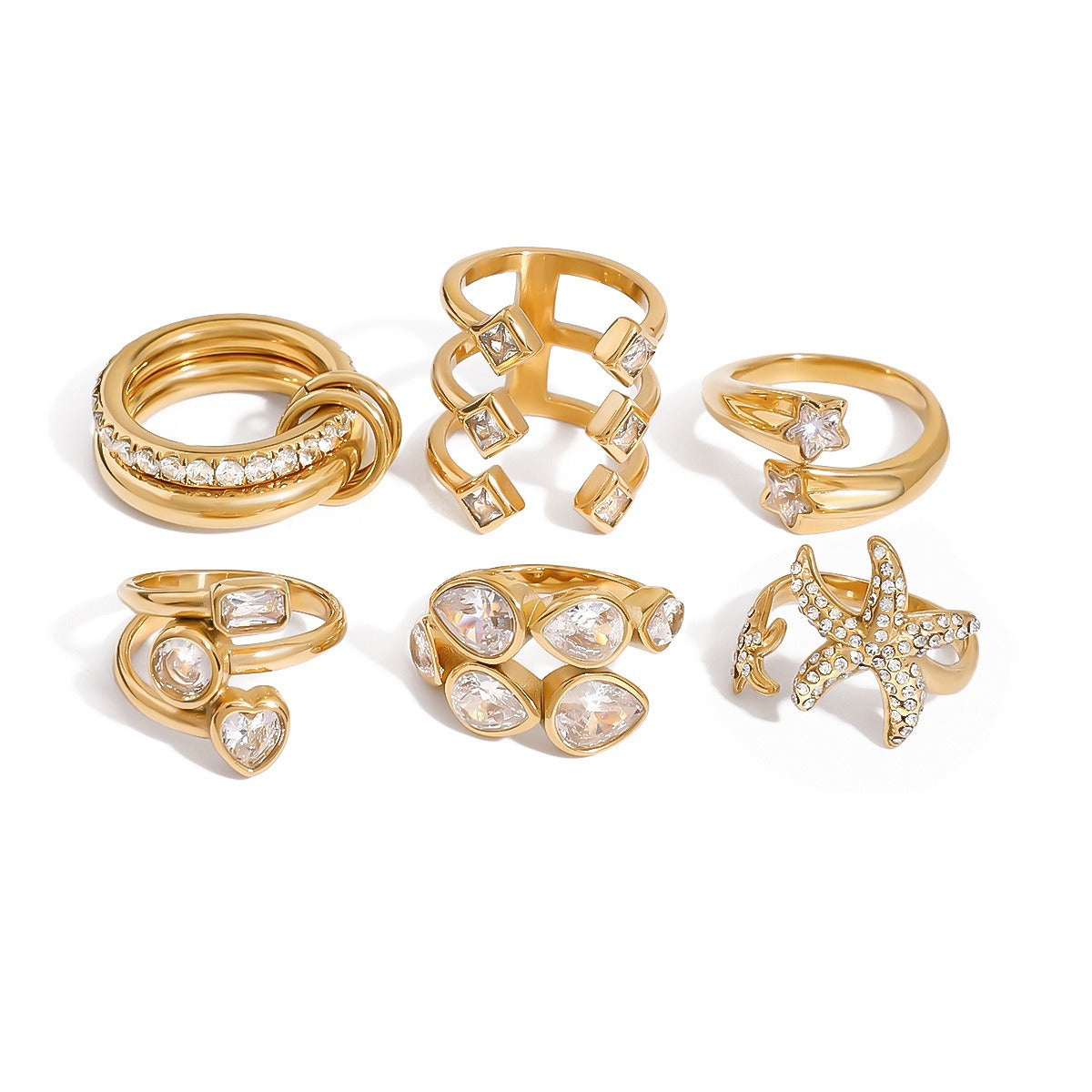 18K gold geometric inlaid gemstone design exquisite noble ring and earring set