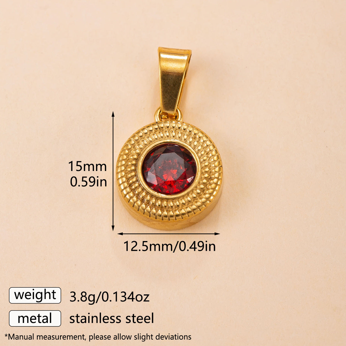Cross-border Round Zircon-inlaid Stainless Steel Pendant, 18k Gold-plated, Fashionable And Simple Jewelry, Sun Pattern Clavicle Chain Pendant