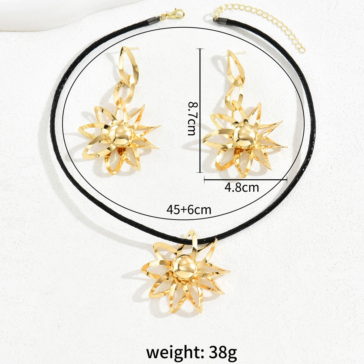 All-match Hip-hop Style Ladies Long Necklace Earrings Suit Personality Sunflower Design Ring Niche Jewelry Wholesale