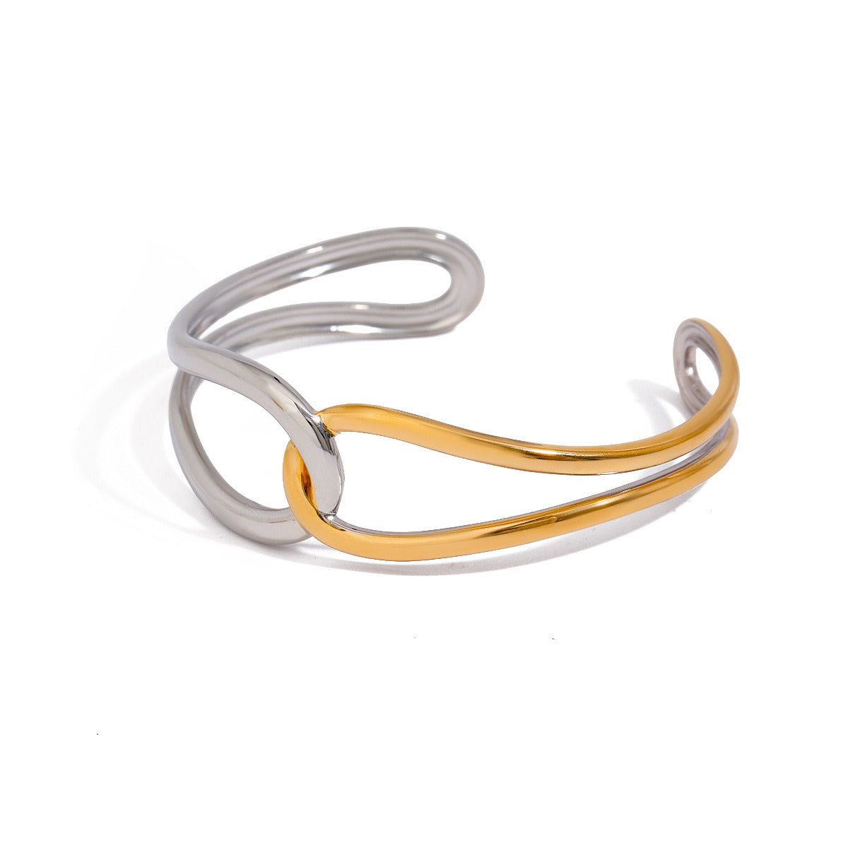 18K gold geometric lines with gold and silver color matching design classic fashion bracelet