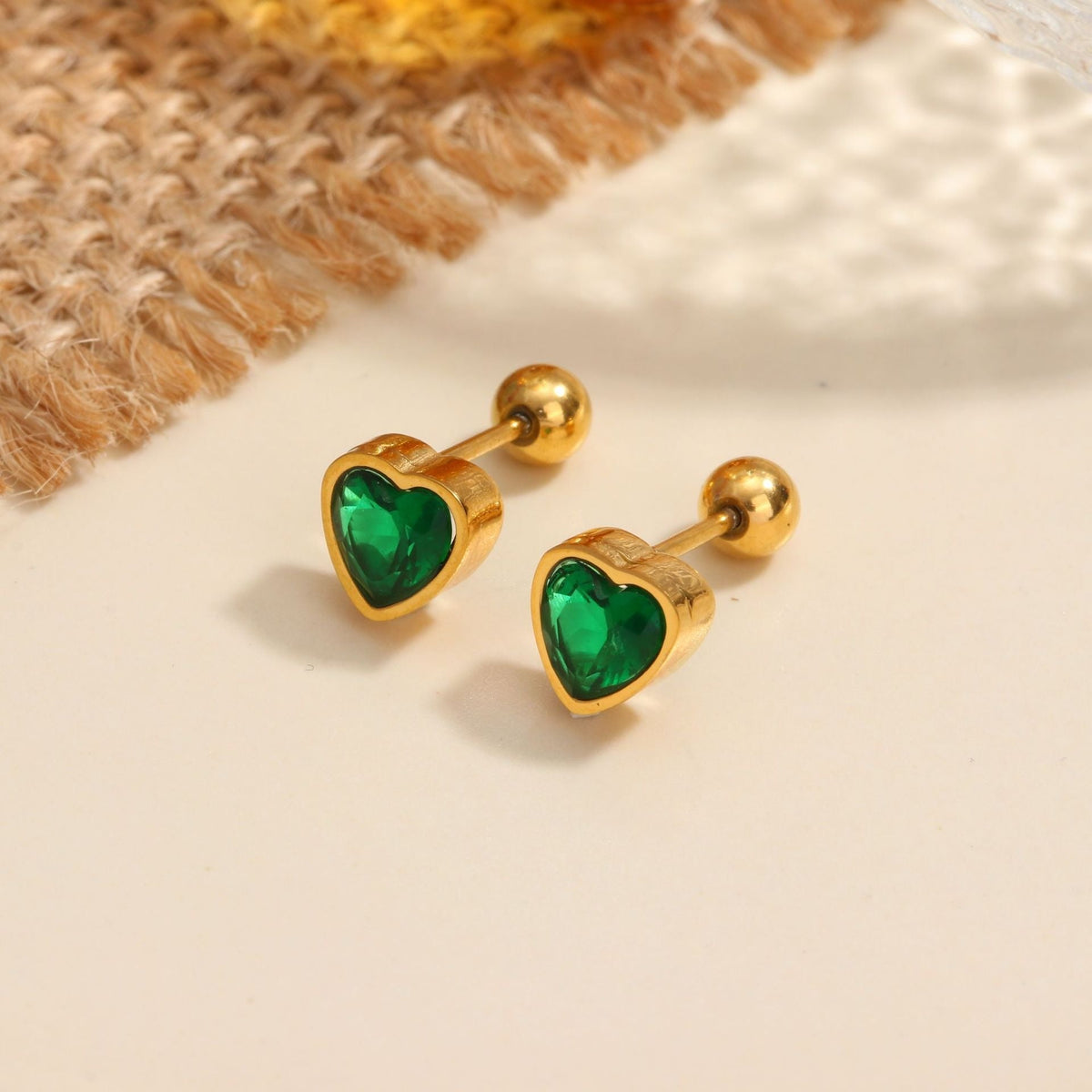18K gold geometric inlaid gemstone design high-end earrings