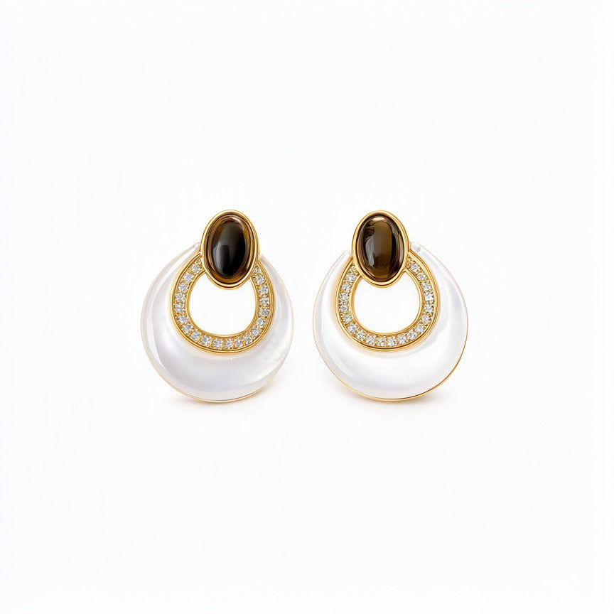 French Luxury U-Shaped Faux Tiger Eye Stone Stud Earrings For Women, Niche Elegant Daily Commute Versatile High Grade Ear Jewelry
