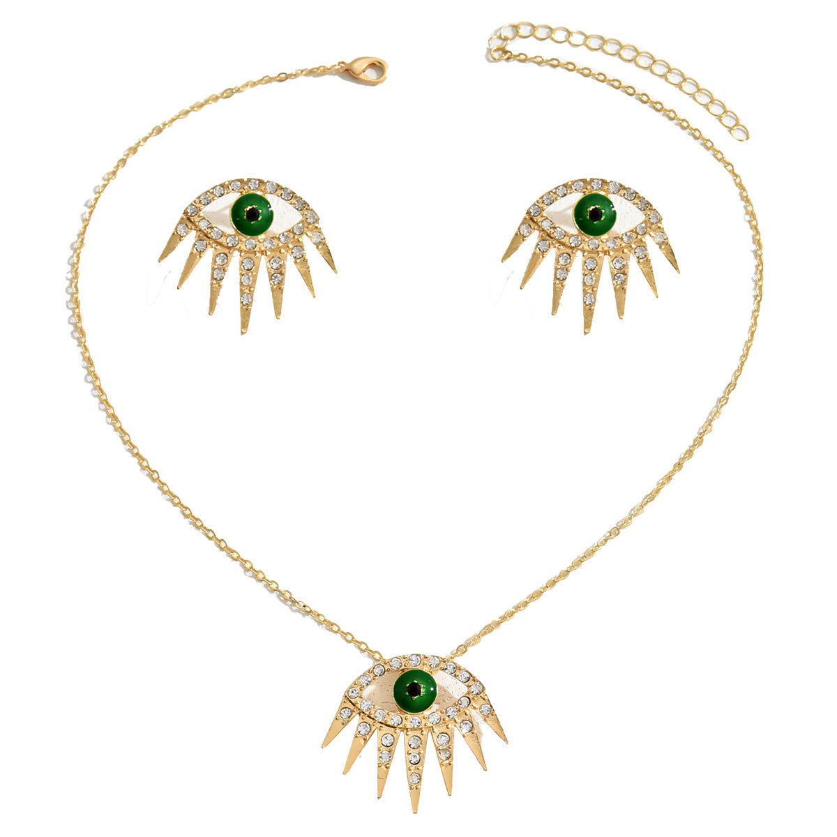 Fashion Commuter Women's Earrings Necklace Suit Diamond-encrusted Devil's Eye Earrings Niche Design Long Chain All-match
