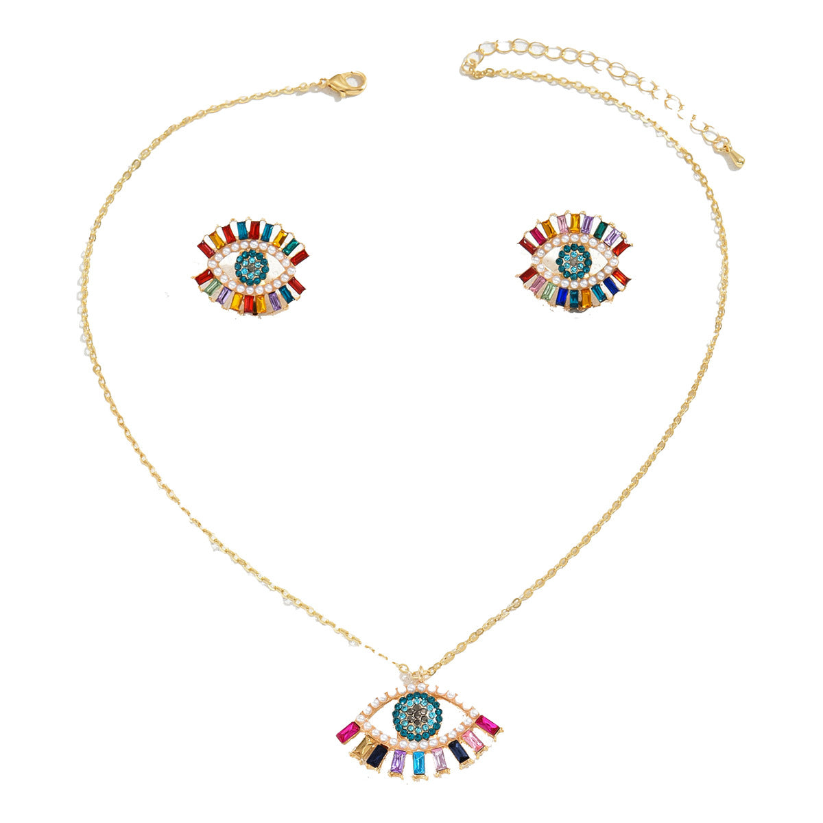 Ins Hip-hop Simple Style Necklace Earrings Women's Distinctive Angel Eye Design Diamond Earrings All-match Long Necklace