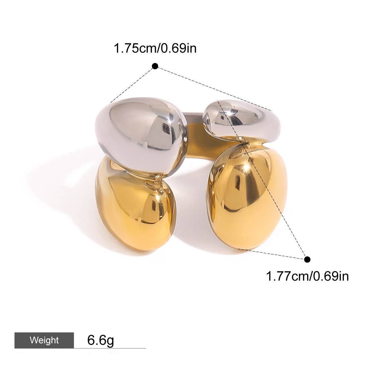 18K gold geometric shape with gold and silver color matching design fashionable and simple ring