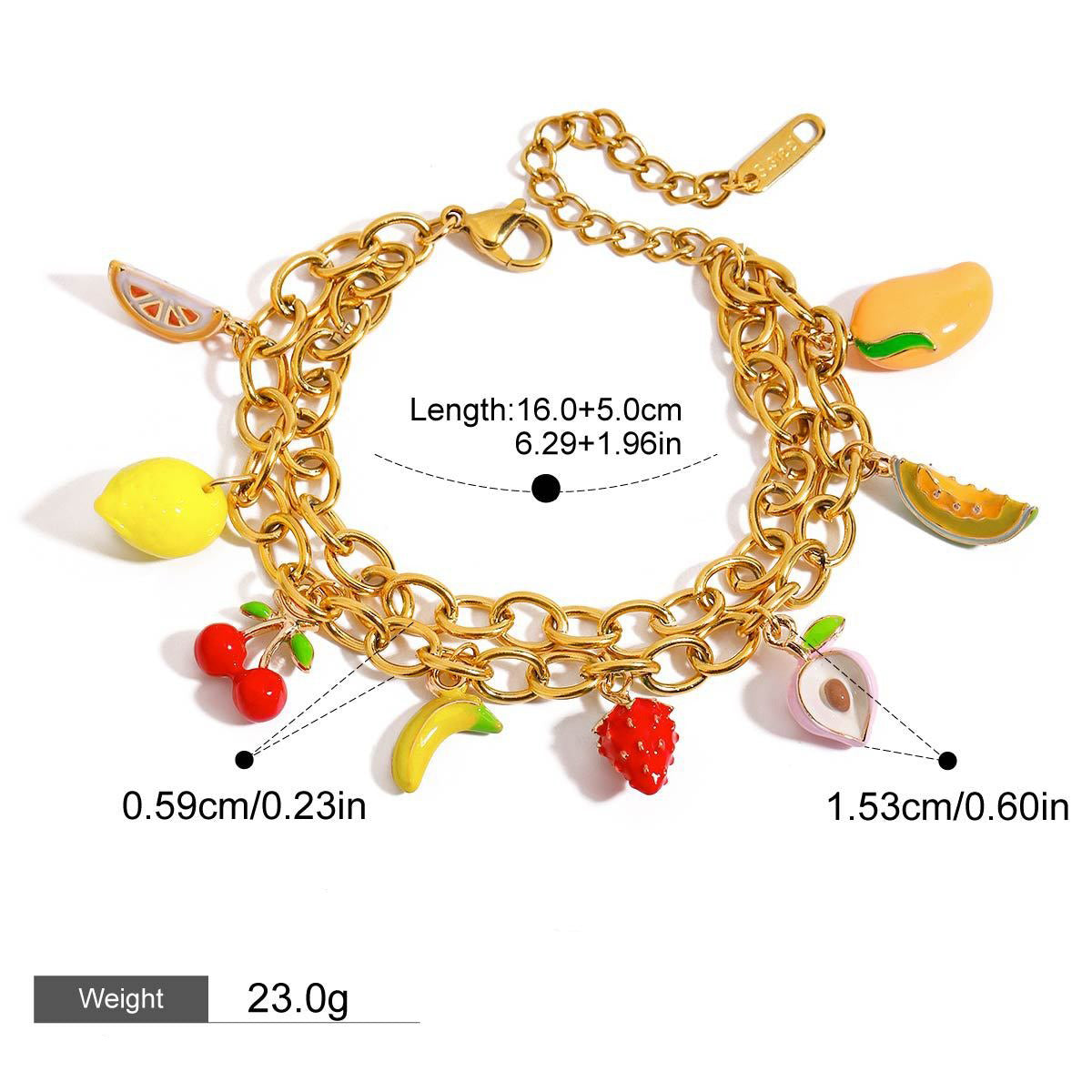 18K gold thick chain with fruit-shaped pendant design trendy and unique necklace, bracelet and earrings set