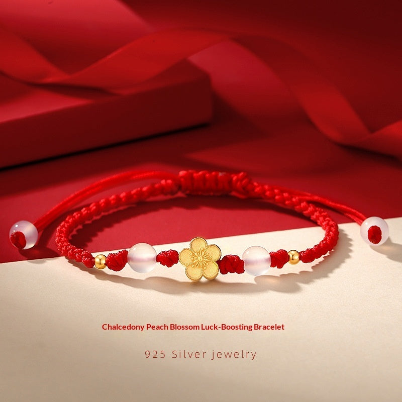 Peach Blossom Sterling Silver 925 Chalcedony Bracelet For Women