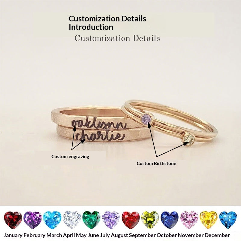 Birthstone-engraved Four-Piece Stacked Ring Set