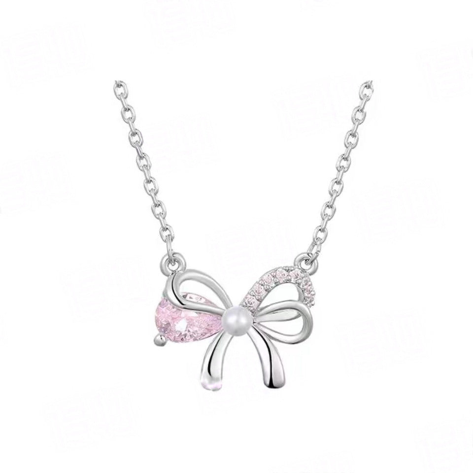 1.0m 2026 New Titanium Steel Bow Necklace For Women, Light Luxury Niche Design Pendant Collarbone Chain With A High-end Feel