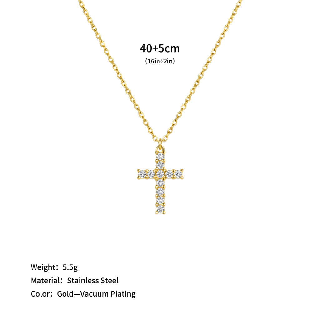 Cross-border Foreign Trade Bestseller 18K Gold Stainless Steel Clavicle Chain With Heart Pendant And Diamond-encrusted Cross Titanium Steel Necklace For Women