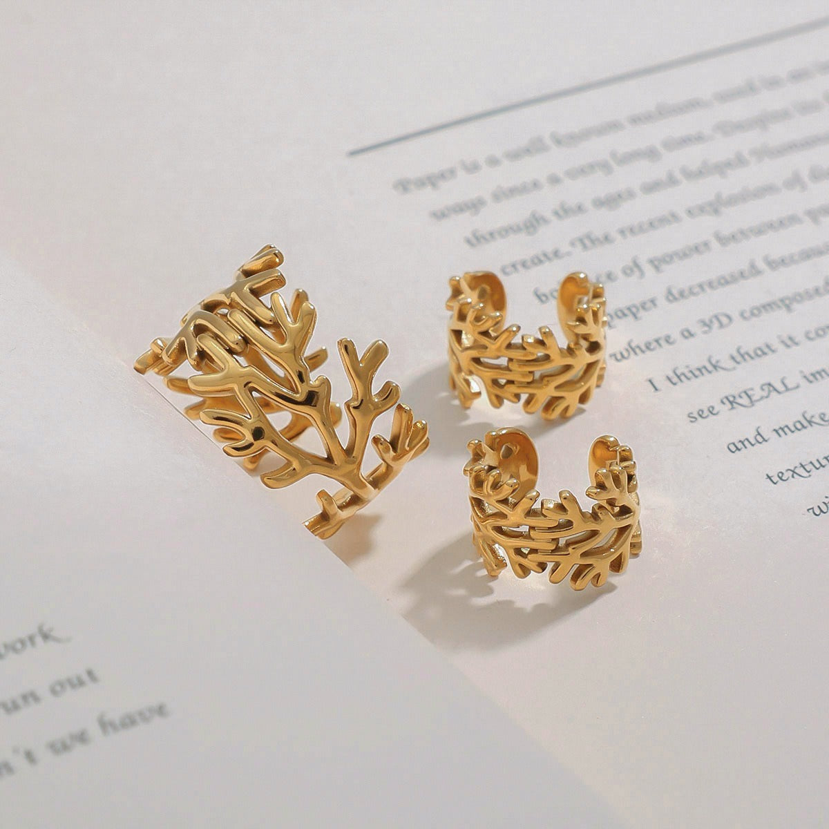 18K gold irregular branch design simple personality earring ring set