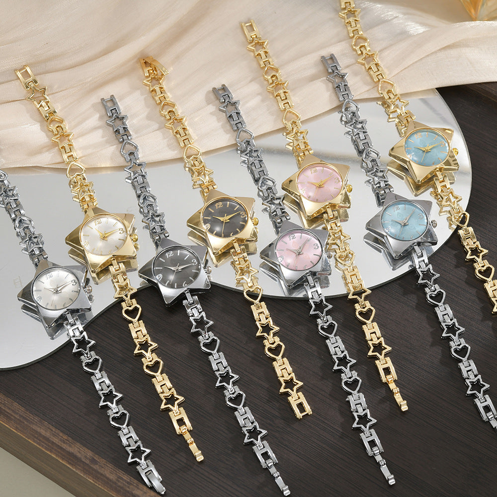Stylish Edgy Yet Sweet Womens Watch With A Star And Heart Chainquartz Timepiece
