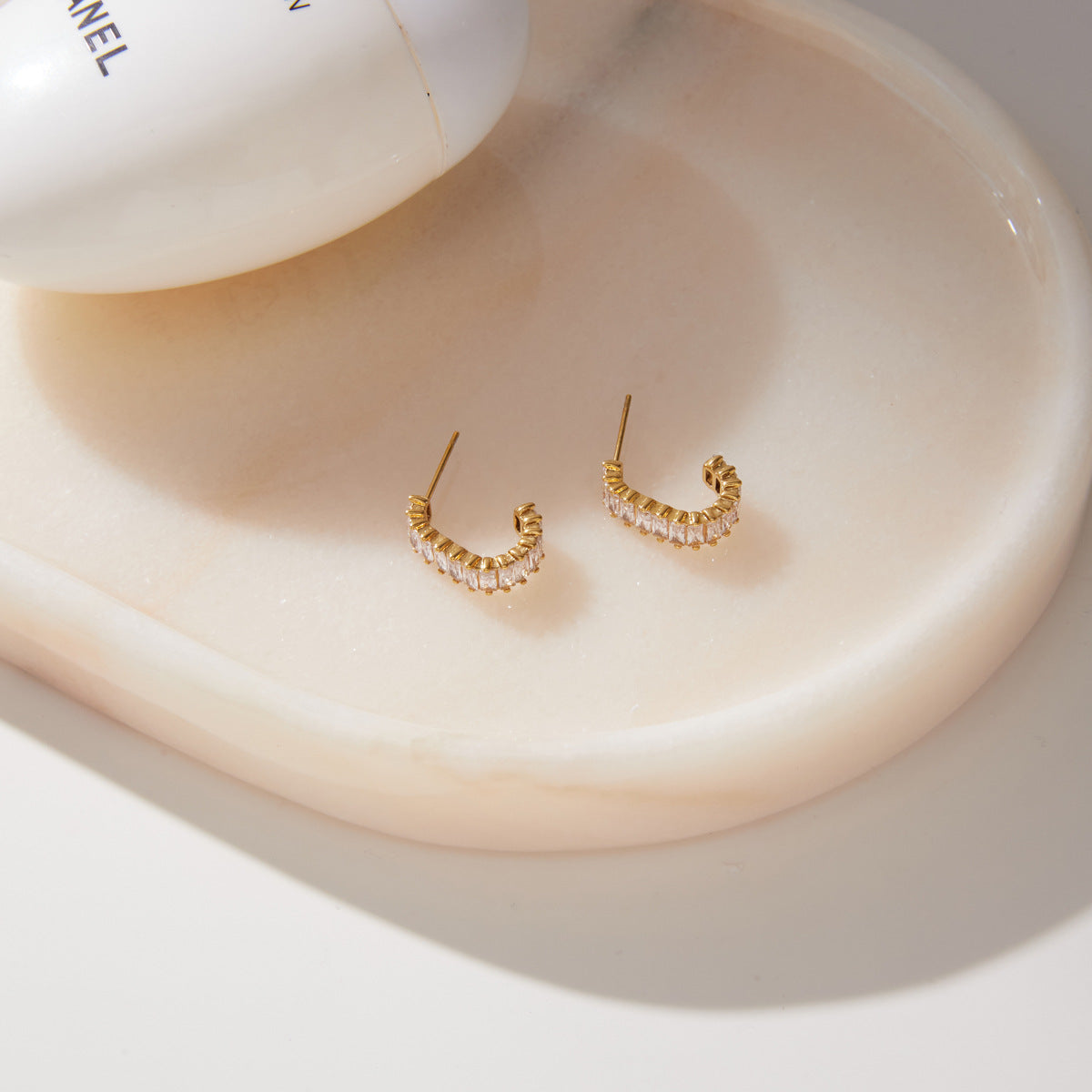Baguette Zircon Huggie Earrings