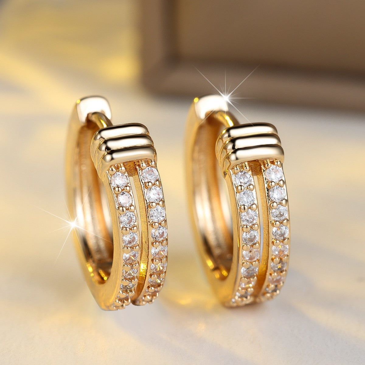Light-luxury Double-row Fully Diamond Ear Clips
