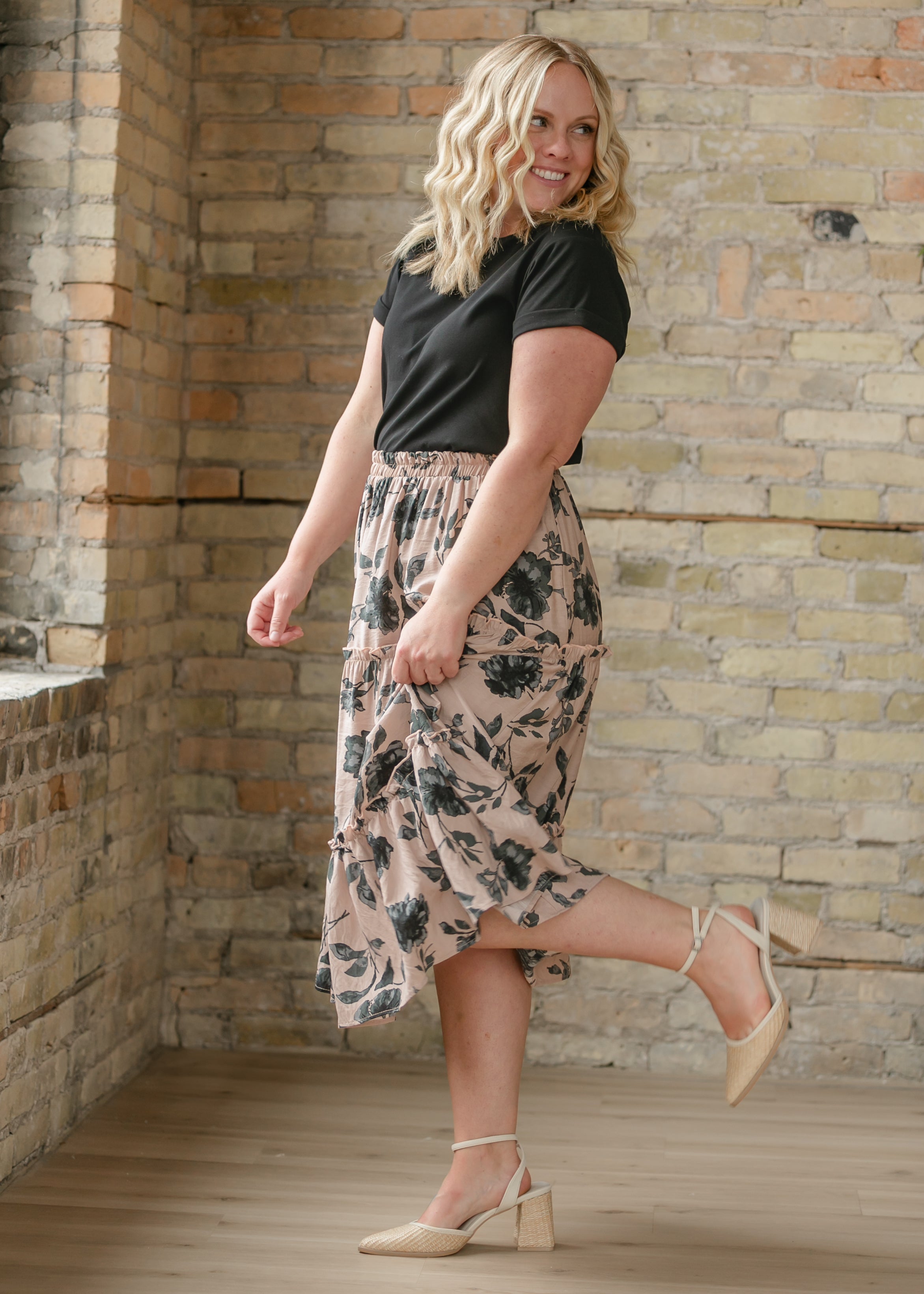 Giana Ruffle Tiered Midi Skirt