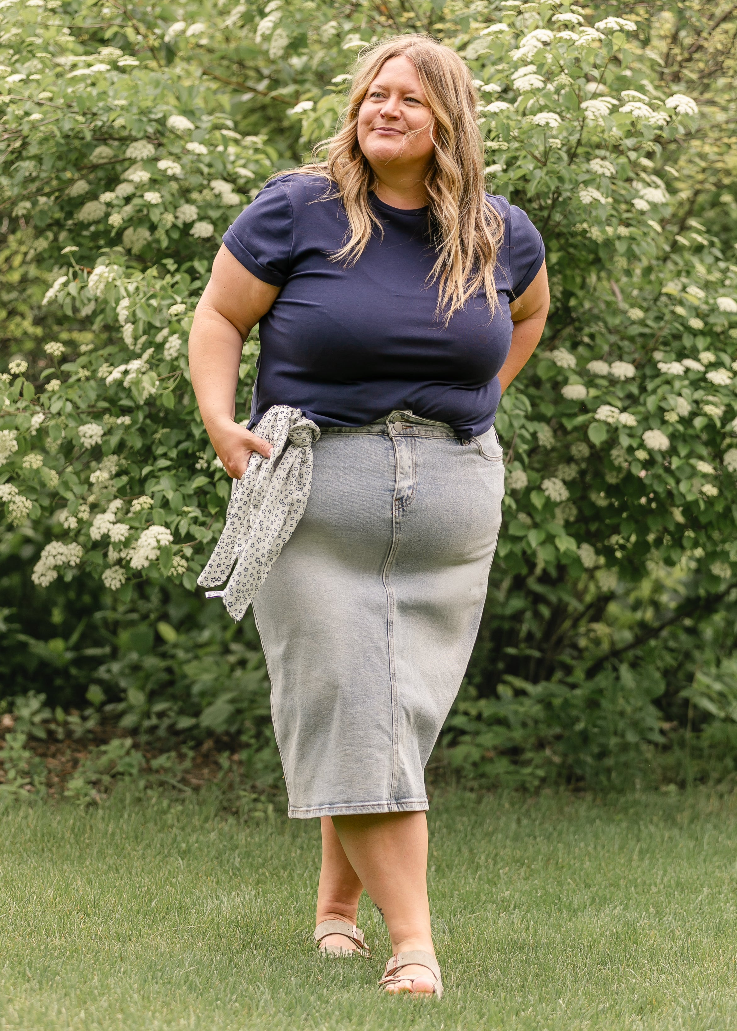 Greta Light Wash Midi Denim Skirt