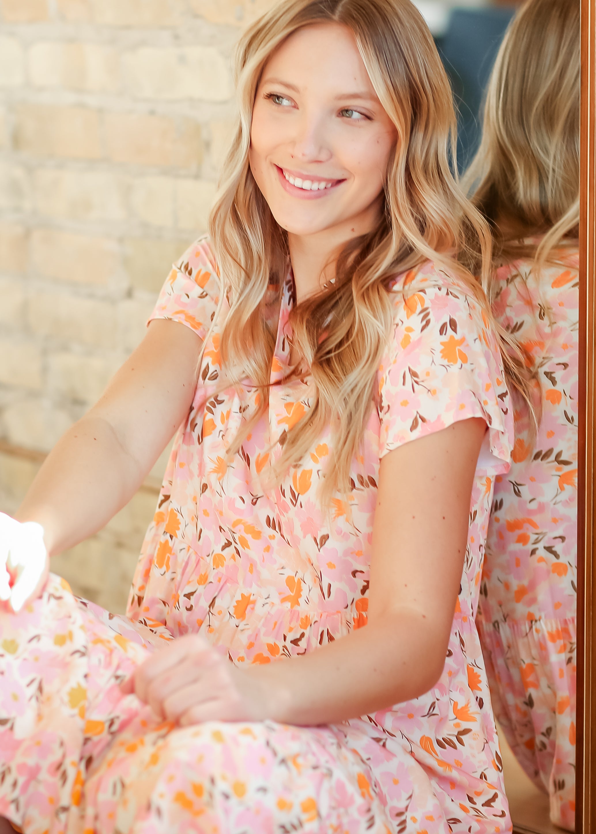 Jaydrien Floral Flutter Sleeve Midi Dress - FINAL SALE