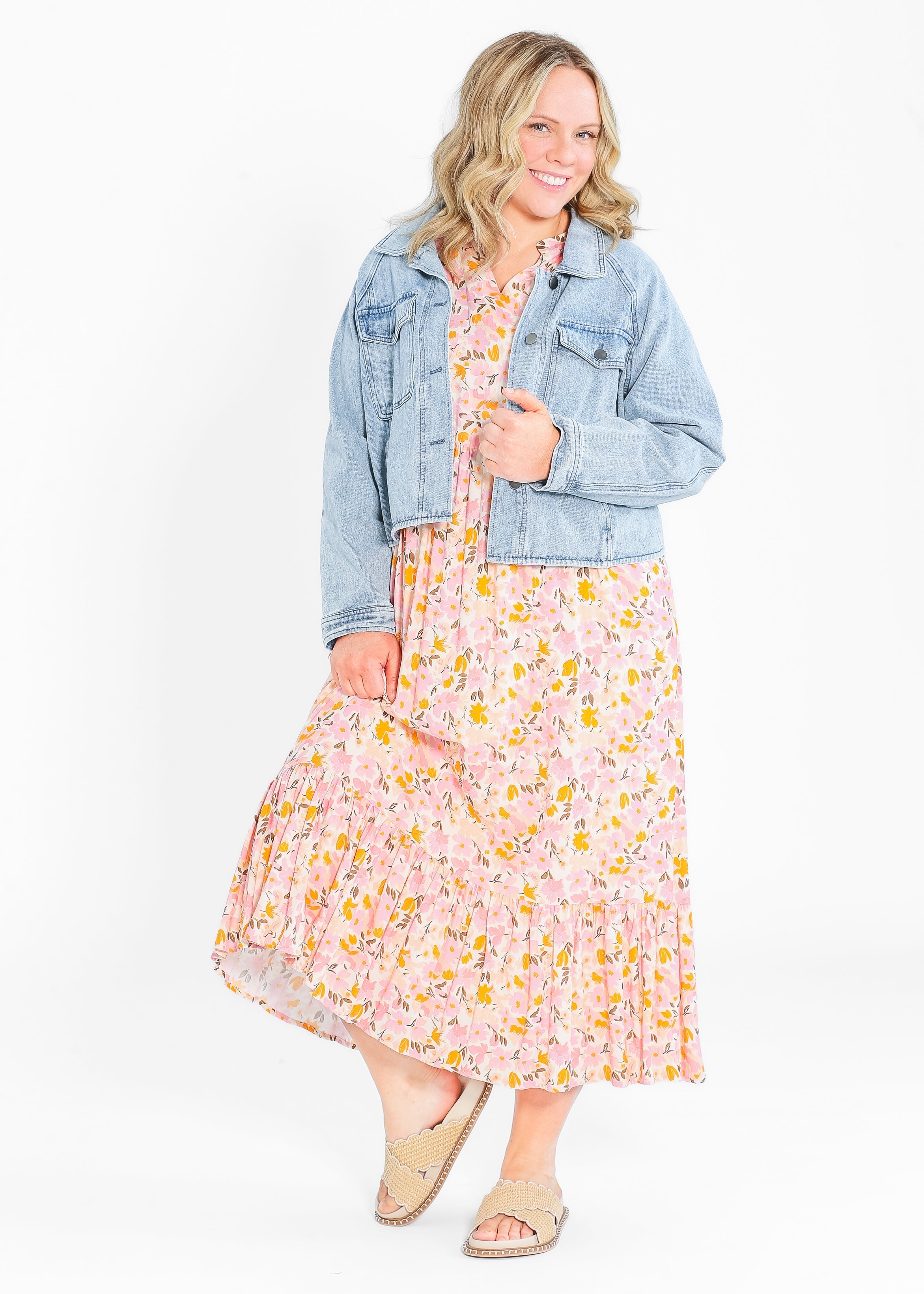 Jaydrien Floral Flutter Sleeve Midi Dress - FINAL SALE