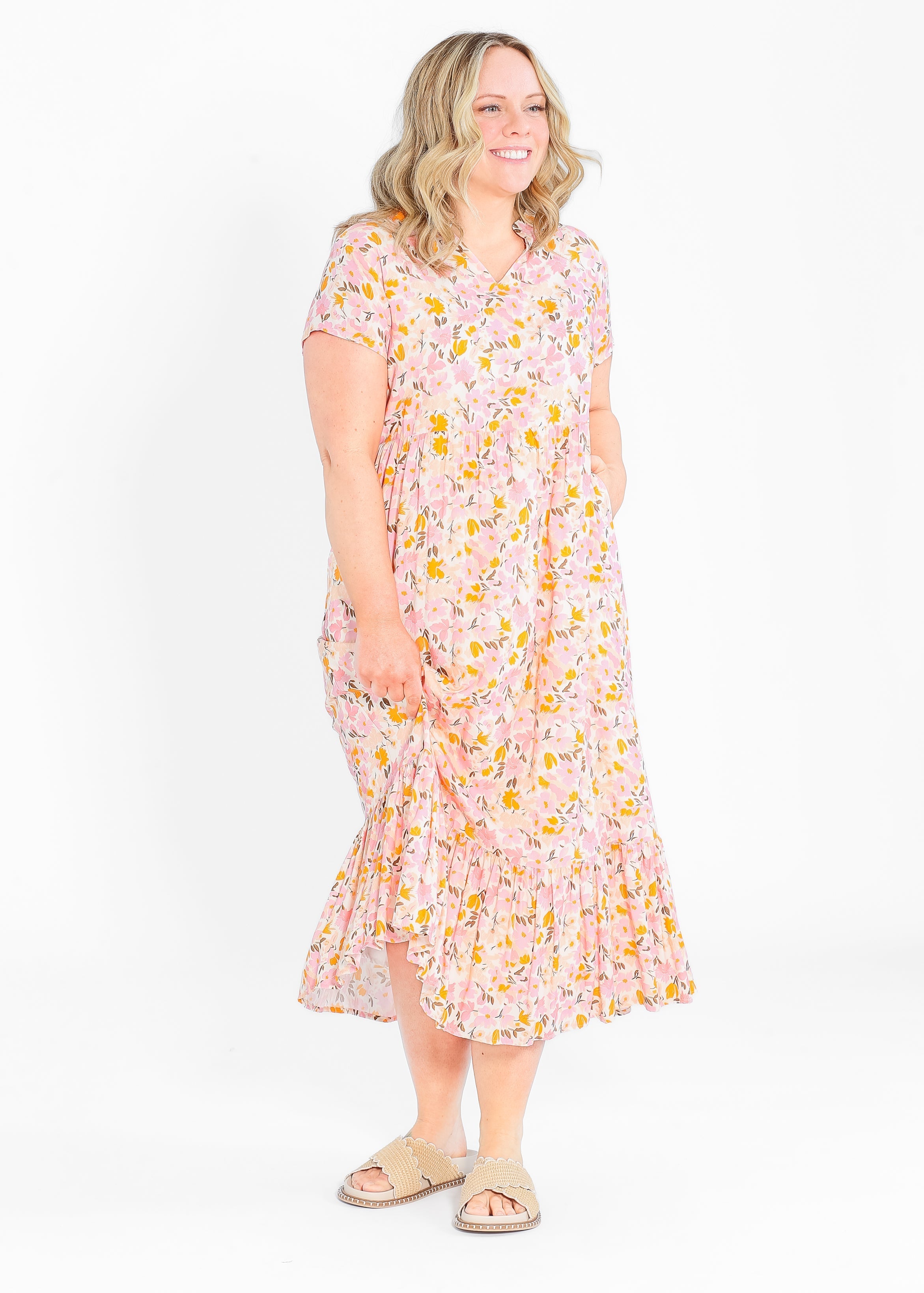 Jaydrien Floral Flutter Sleeve Midi Dress - FINAL SALE