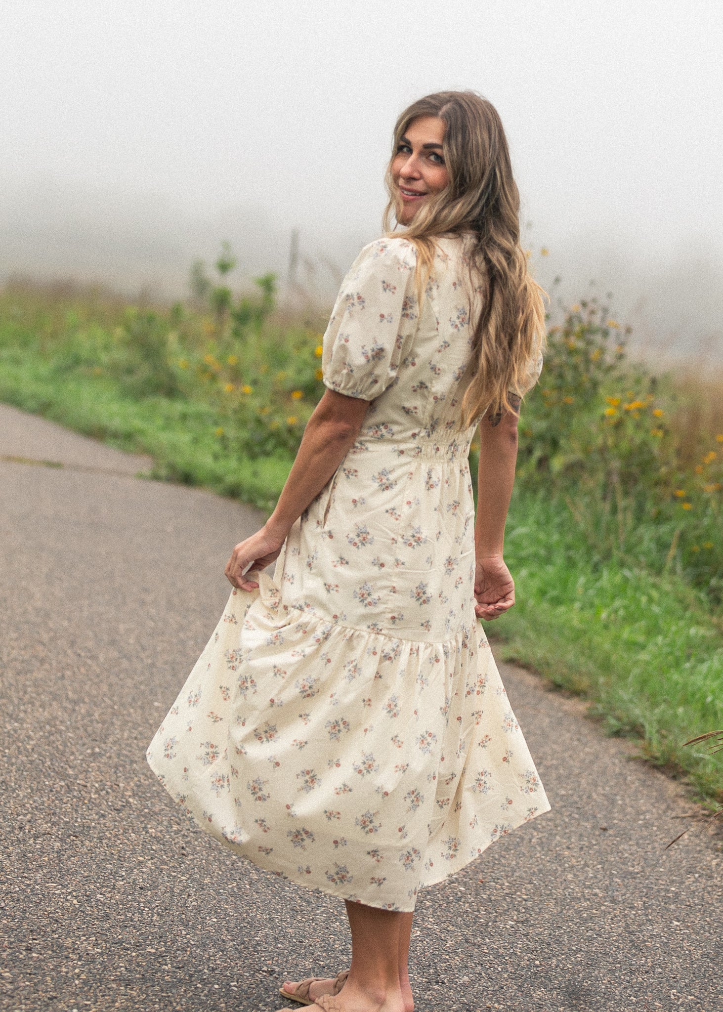 Katrina Half Sleeve Floral Midi Dress