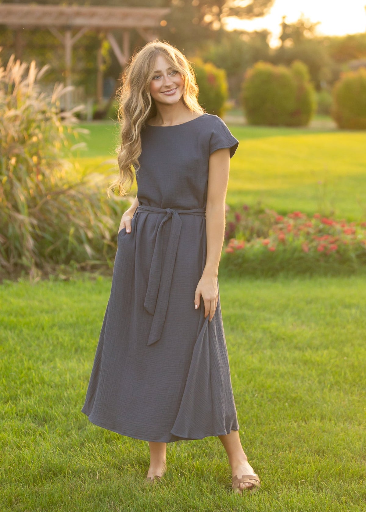 loose fit midi dress Lily Navy Gauze Belted Dress, Medium Color:Black Wash FESTIVAL26 Depending on your appreciated Royal Blue Chiffon Long