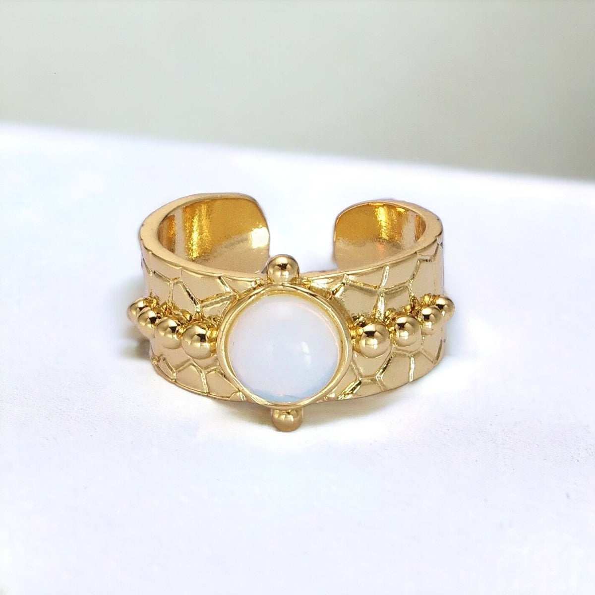 Golden Embrace - 24k gold plated synthetic opal adjustable ring