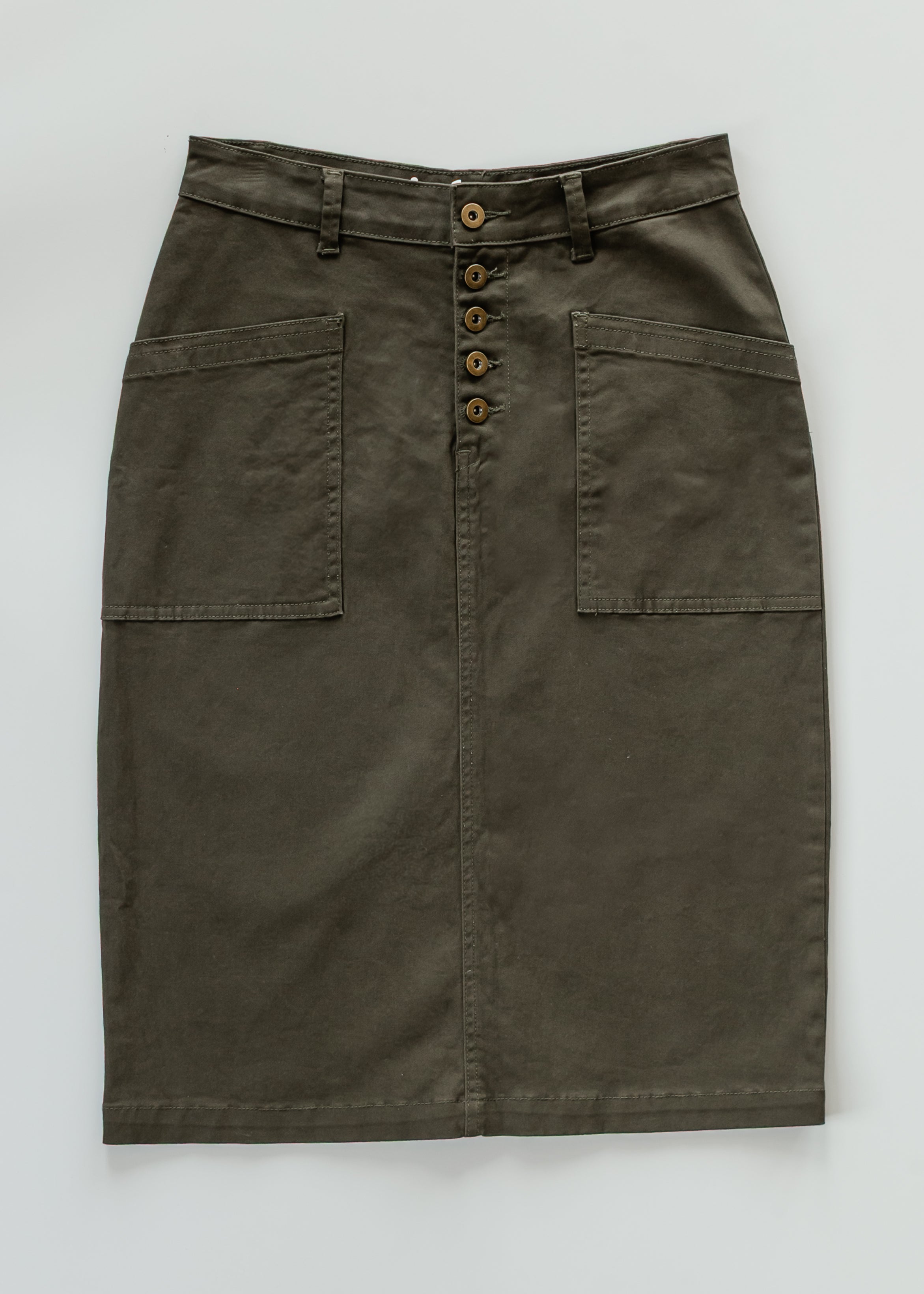 Kennedy Olive Midi Denim Skirt