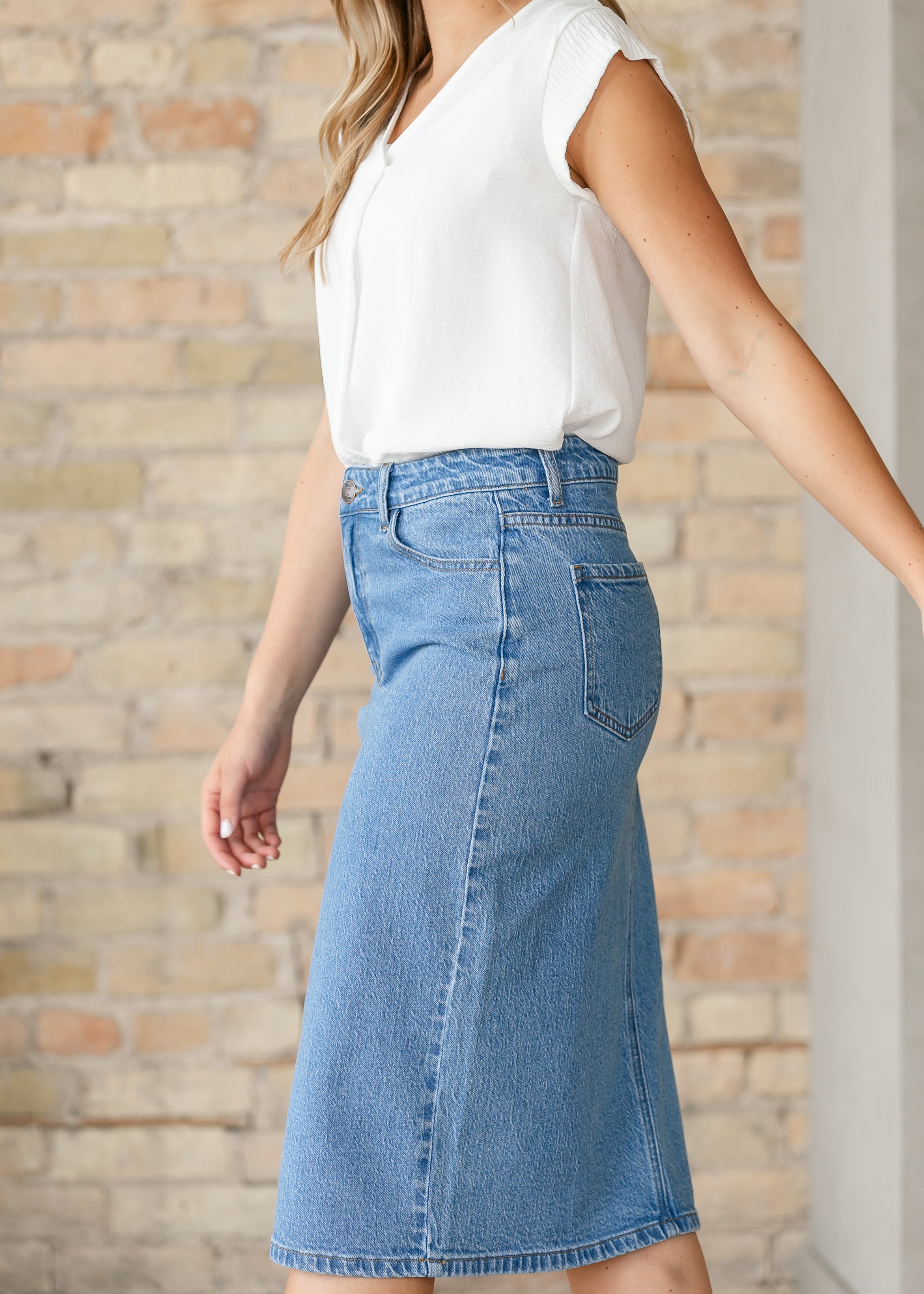 Remi Denim Classic Wash Midi Skirt