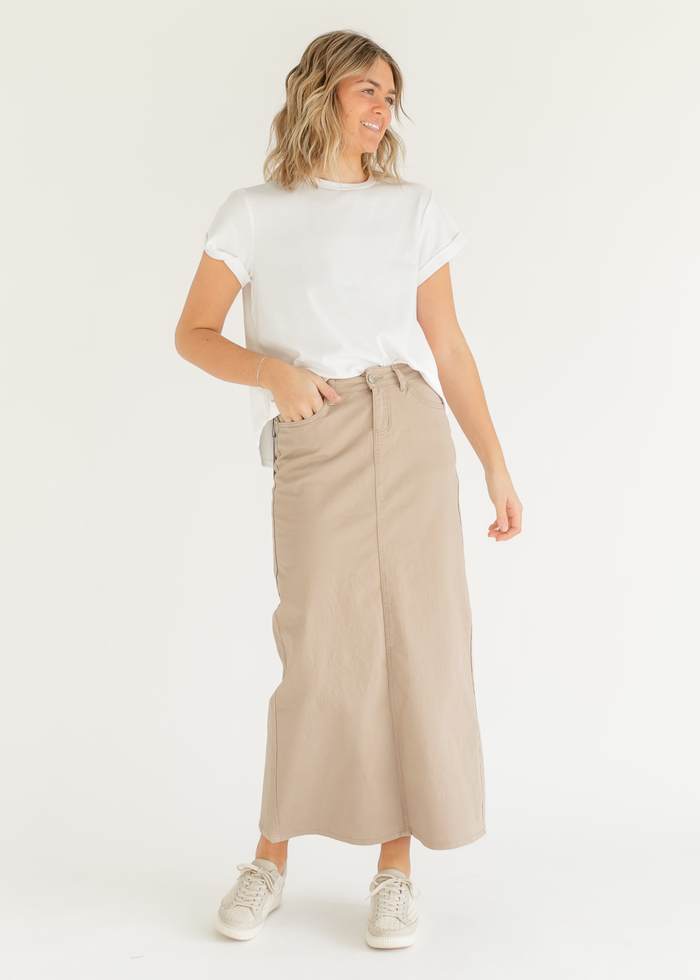 Stella Simply Taupe Denim Maxi Skirt