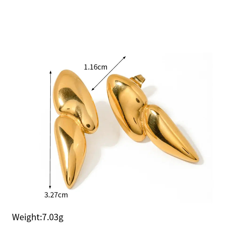 18K gold geometric inlaid pearl design simple personality earrings
