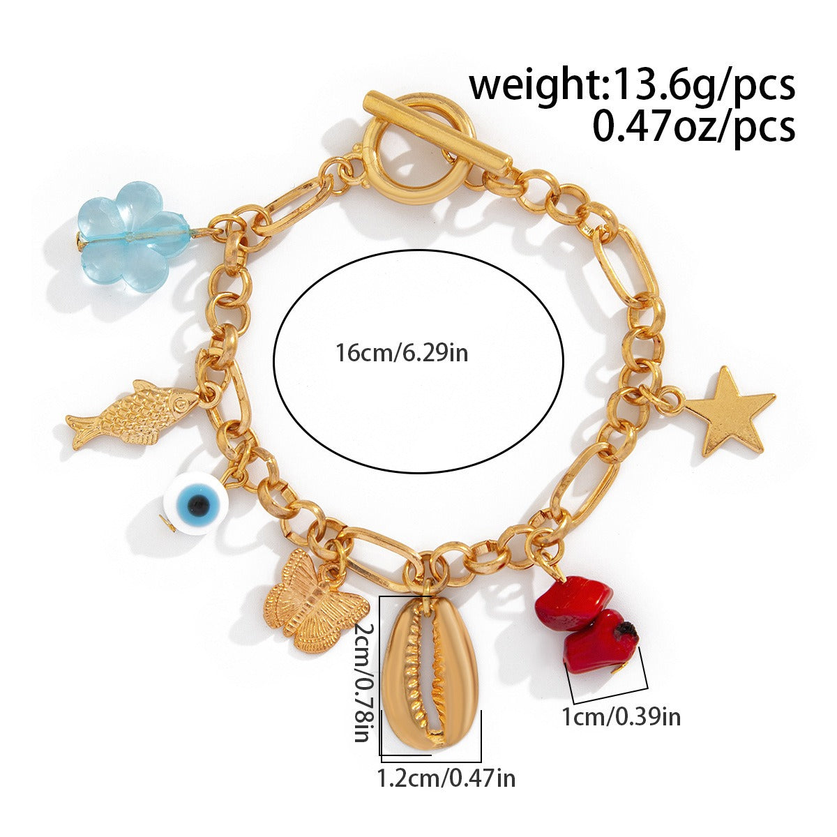 Retro elephant bull head personality niche peach heart imitation pearl shell bracelet